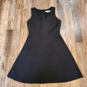 LOFT Black Textured Fit and Flare Dress